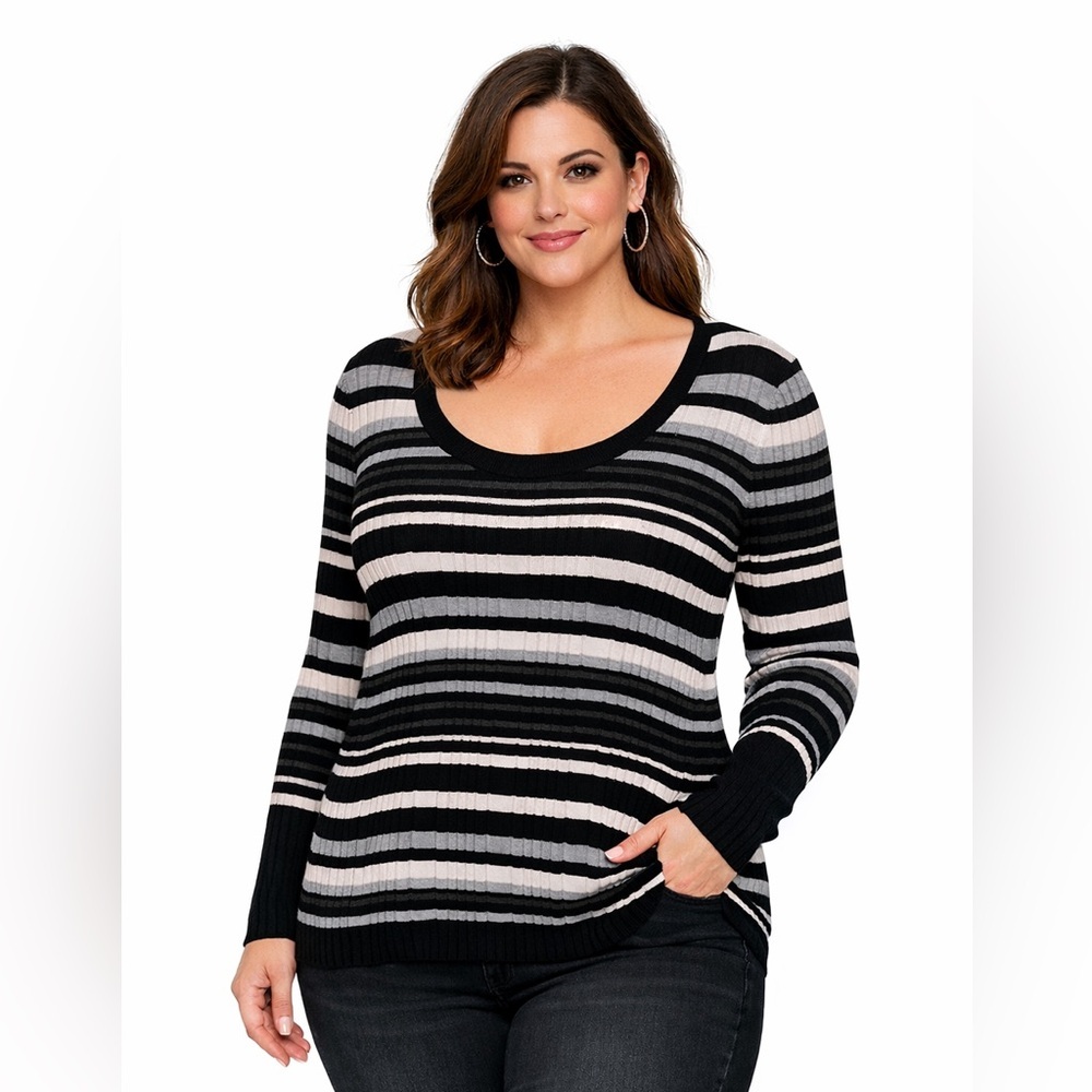 Lane Bryant Monochrome Striped Long Sleeve Top